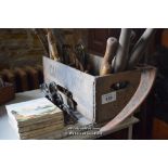 WOODEN CRATE CONTAINING MIXED VINTAGE HAND TOOLS
