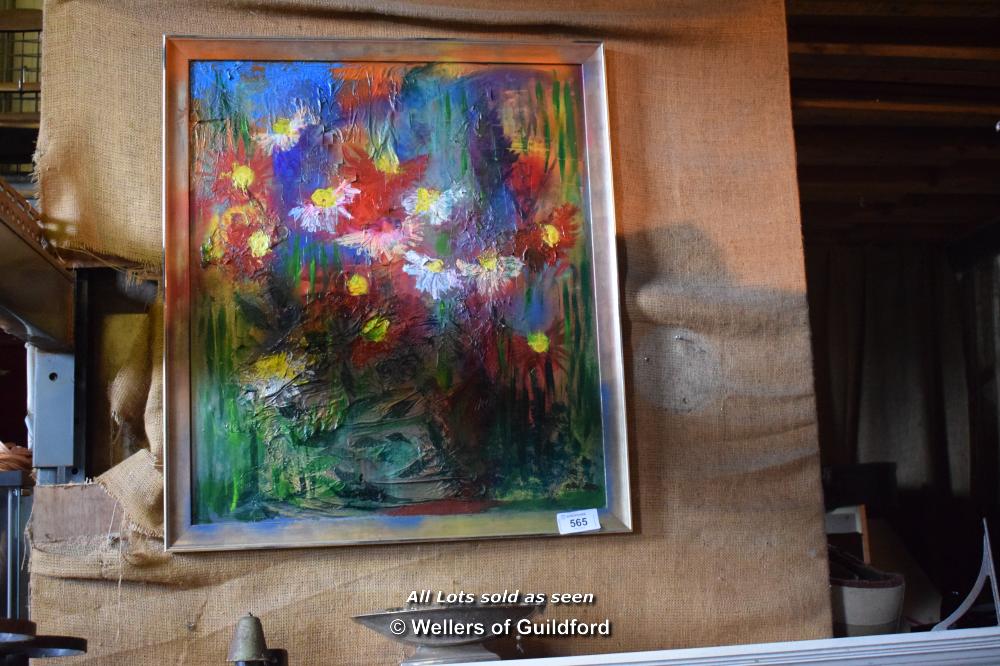 FRAMED OIL ON BOARD DEPICTING FLOWERS