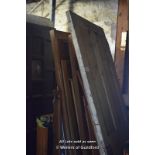 TWO MIXED VICTORIAN PINE FOUR PANEL DOORS TOGETHER WITH A DISASSEMBLED MODERN WARDROBE