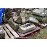 PALLET CONTAINING MIXED STONE SECTIONS INCLUDING HEAVY STONE AND CAST IRON GATE CLOSER