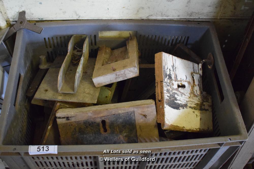 LARGE PLASTIC CRATE CONTAINING MAINLY 18TH CENTURY ENGLISH AND FRENCH SURFACE LOCKS