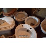 THREE MATCHING PORCELAIN TOILET PANS SALVAGED FROM A GIRLS SCHOOL
