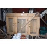 FRENCH PINE BOW FRONT DISPLAY CABINET COMPRISING THREE CUPBOARD DOORS