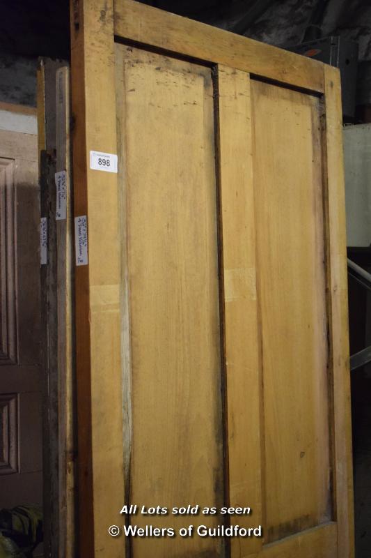 FIVE MIXED MAINLY VICTORIAN PINE FOUR PANEL DOORS