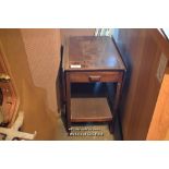 SIMPLE OAK DROP LEAF OCCASIONAL TABLE WITH INTERNAL DRAWER