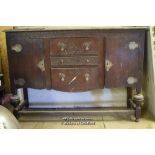 DECORATIVE OAK SIDEBOARD COMPRISING OF THREE CENTRAL DRAWERS BETWEEN TWO CUPBOARDS, 1280MM X 430MM X