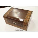 *VICTORIAN BURR WALNUT LETTER/VANITY BOX & MOTHER OF PEARL INLAY (NO KEY) [LQD79](LOT SUBJECT TO