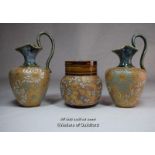 A pair of Royal Doulton Slaters jugs with chine decoration; a Royal Doulton chine decorated