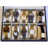 Selection of ten gentlemen's wristwatches, including Avia, Accurist, Sekonda, in display box