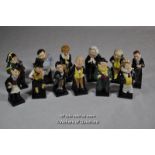 Twelve Royal Doulton Dickens character figures, each approx 10cm tall.