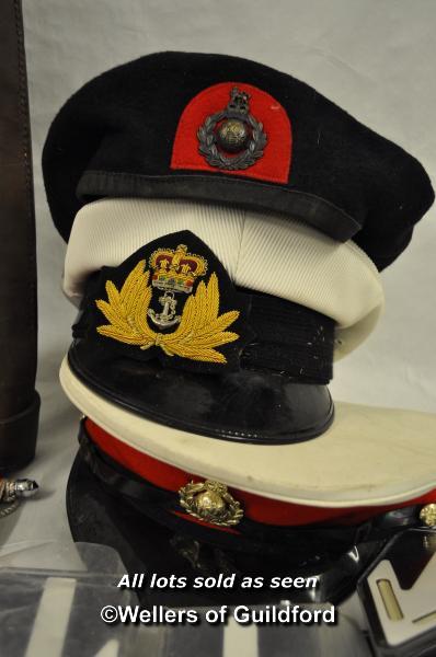 A collection of military items including a Royal Marines recrute Berrai, Royal Marines officers cap, - Image 2 of 6