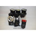 5x mixed camara flashes, Starblitz 1000 Macro-Light, Vivitar 283, Achiever 828, National PE-3057 and