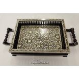 *ORNATE TEA TRAY WITH HANDLES AND MOTHER OF PEARL INLAY LOVELY ITEM [LQD79](LOT SUBJECT TO VAT)
