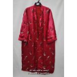 A mid 20th Century Chinese embroidered red silk quilted robe