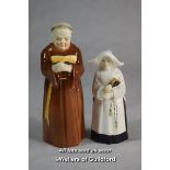 Two Royal Worcester candle snuffers modelled as a monk and a nun, the taller 12.5cm.