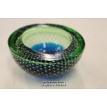 *VINTAGE MURANO FERRO URANIUM GREEN & BLUE SOMMERSO BULLICANTE GLASS GEODE BOWL 2 [LQD79](LOT