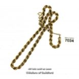 9ct yellow gold rope chain necklace, with safety chain/extension clasp, length 42cm-47cm, weight