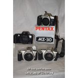 4 x camaera body units, Canon EOS 500, Canon EOS 300 (x2) and Pentax MZ-30 (in original box )