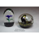 Caithness paperweight 'Tropicana Yellow'; Strathearn paperweight, both boxed.