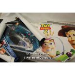 Eight mixed posters and prints including star trek voyager, toy story and the Simpson's
