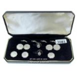 *Vintage mother of pearl cufflinks, studs and buttons set, mounted in a hexagonal design in white