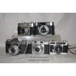 5 x vintage cameras including Zeiss Iron Contaflex, Chinon 35 EE, Agfa, Voigtlander Vito B and