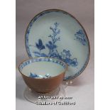 Nanking cargo, Chinese blue and white tea bowl and saucer decorated with house in a landscape,