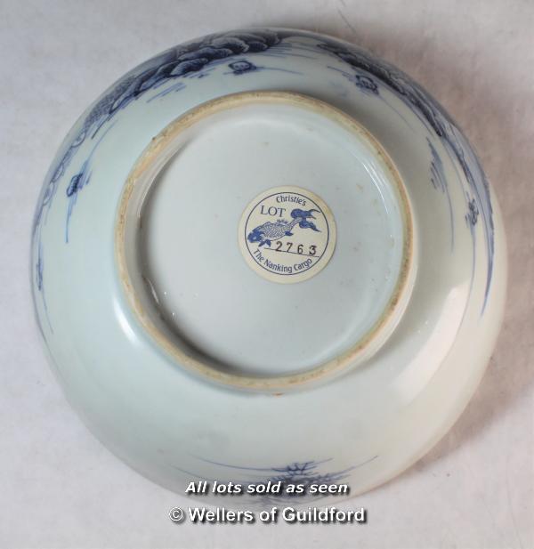 Nanking cargo, Chinese blue and white bowl decorated with a landscape, Christie's paper label, lot - Image 4 of 4