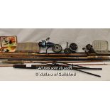 Mixed vintage fishing rods including Hardey graphite fly 7/8, Lakeland Nymph II split cane,