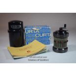 A Curta calculator, type II, No. 558672, with original card box, instruction leaflet and booklet