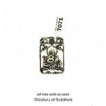 Silver coloured pendant of seated Buddha, 30mm x 45mm