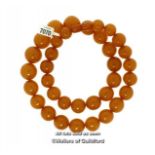 Baltic amber necklace, round graduated beads, length 61cm, weight 92 grams