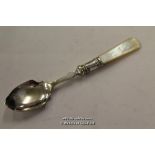 *ANTIQUE SILVER PLATED SPOON WITH MOTHER OF PEARL HANDLE. EGG SPOON. EPNS. [LQD79](LOT SUBJECT TO