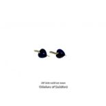 *Pair of lapis lazuli and diamond earrings, heart shaped lapis lazuli suspended from a diamond set