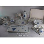 Furstenberg porcelain tea set comprising six cup, saucers and plates, tea pot, jug, covered sugar