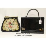 Ackery of London patent leather handbag; a needlepoint evening bag (2)