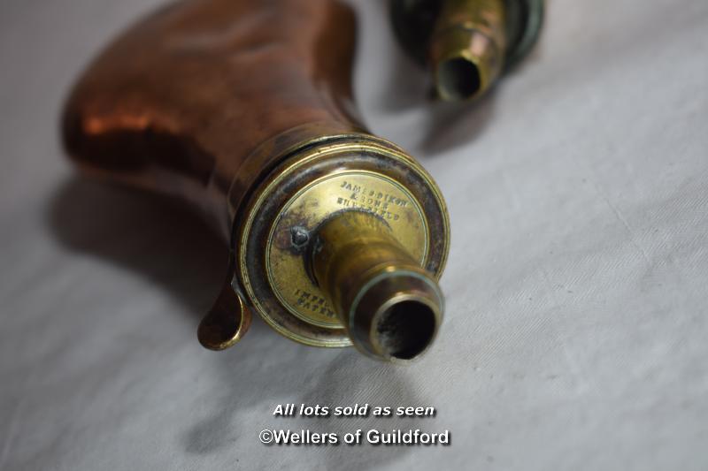 Two Victorian brass powder flasks. - Image 3 of 3