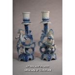 A pair of porcelain figural candlesticks, a/f