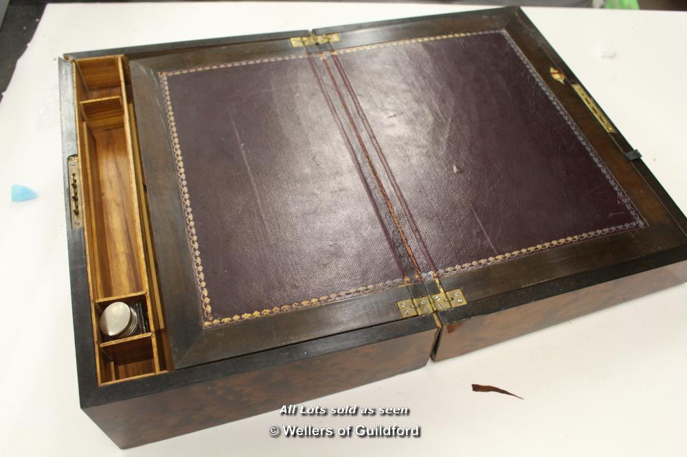 *ANTIQUE BURR WALNUT & INLAID BRASS & MOTHER OF PEARL WRITING SLOPE RESTORATION [LQD79](LOT - Image 2 of 2