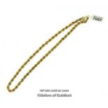 9ct yellow gold rope chain necklace, length 41cm, weight 5.9 grams
