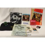 The Beatles: mixed memorabilia including, t-shirts, American bubble gum wrapper, John Lennon coin