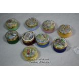 Nine Crummles circular enamel boxes: The Chelsea Boxes 1980 - 1988, limited editions.