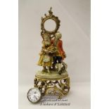 A Capo di Monte figural clock on separate gilt metal stand, 38cm high overall.