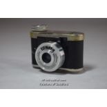 Petie miniature camera, with instructions, in faux leather case.