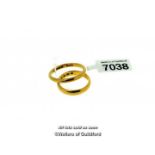 Two 22ct yellow gold wedding rings, total weight 8.4 grams, sizes P and L