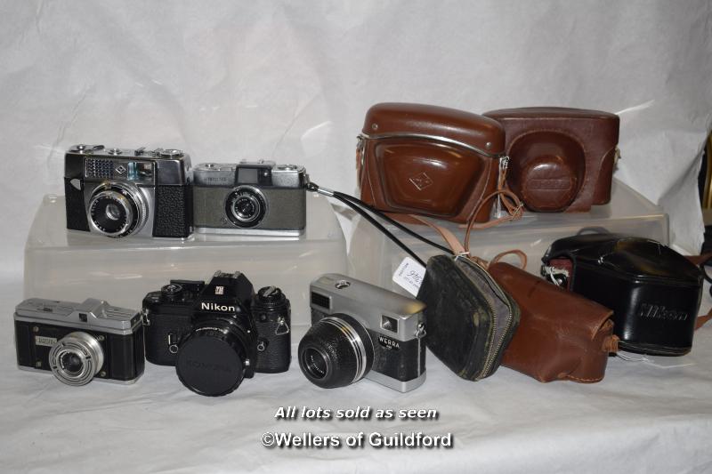 5 x vintage cameras including Agfa, Nikon EM, Radix Belora, Werra mat VXM and Olympus - PEN, all