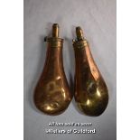 Two Victorian brass powder flasks.