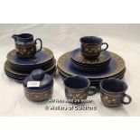 An incomplete blue patterned dinner service