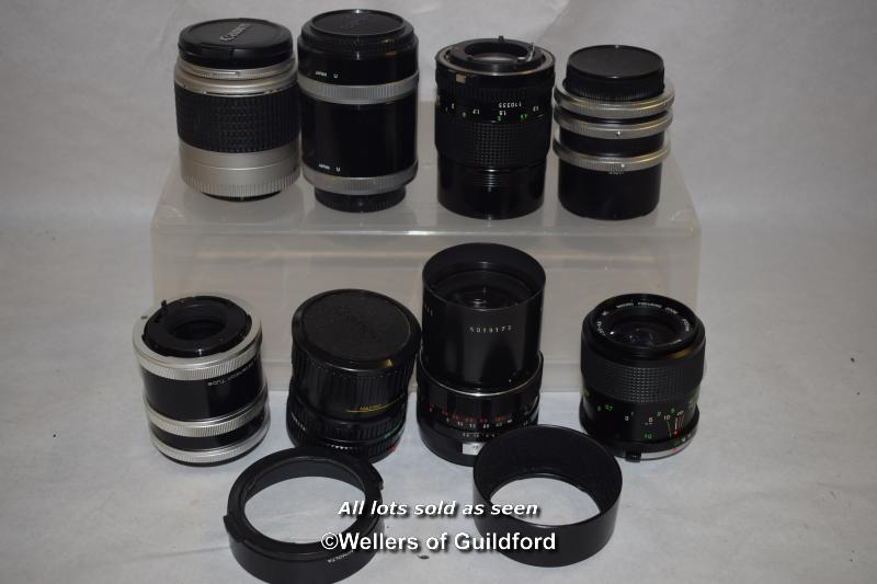 8 x mixed camera lenses, Canon 135mm, Vivitar 35-70mm, Vivitar, Pentacon 2.8/135, Canon FD 35-