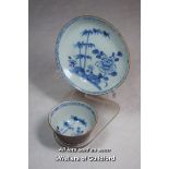 Nanking Cargo, Chinese blue and white tea bowl and saucer decorated with bamboo and flower,